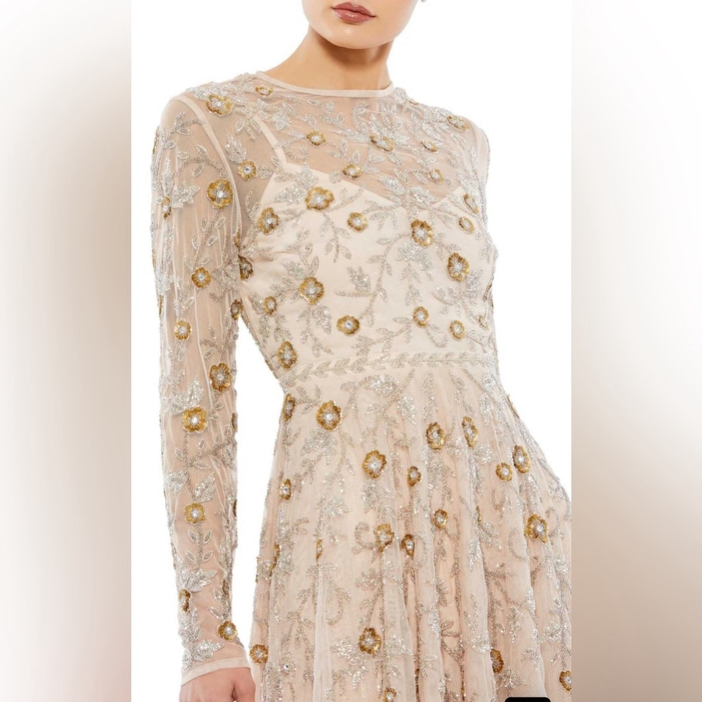 Mac Duggal Beaded illusion high neck long sleeve A line gown- style 10799 - Picture 3 of 3
